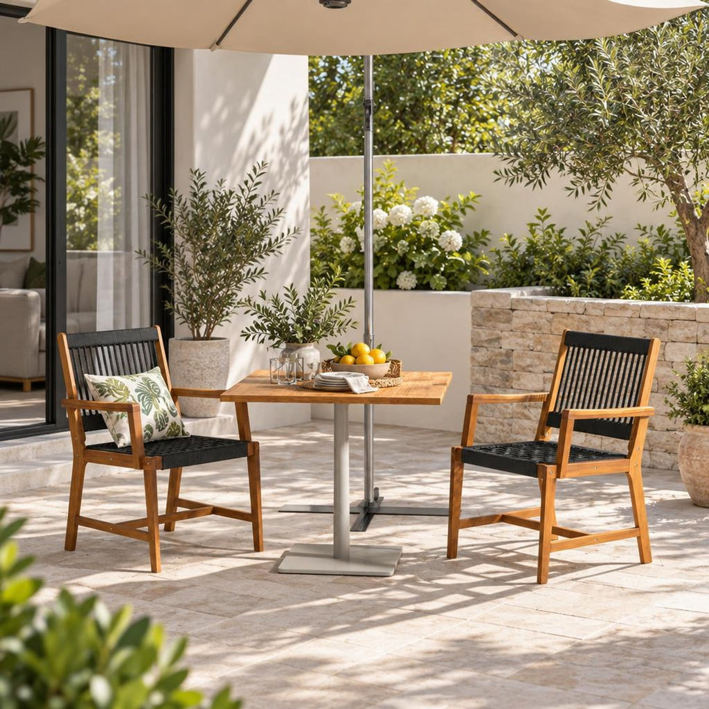 Airfind Set of 2 Patio Acacia Wood Dining Chairs with Armrests for Lawn Yard, Acacia Wood Plastic Rope Frame, Wood