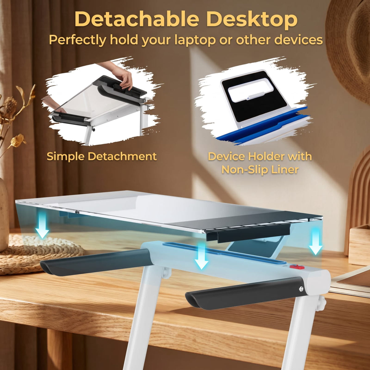 Airfind 3 in 1 Folding Treadmill with Removable Desk and LCD Display for Home Office Under Desk Walking and Jogging, White
