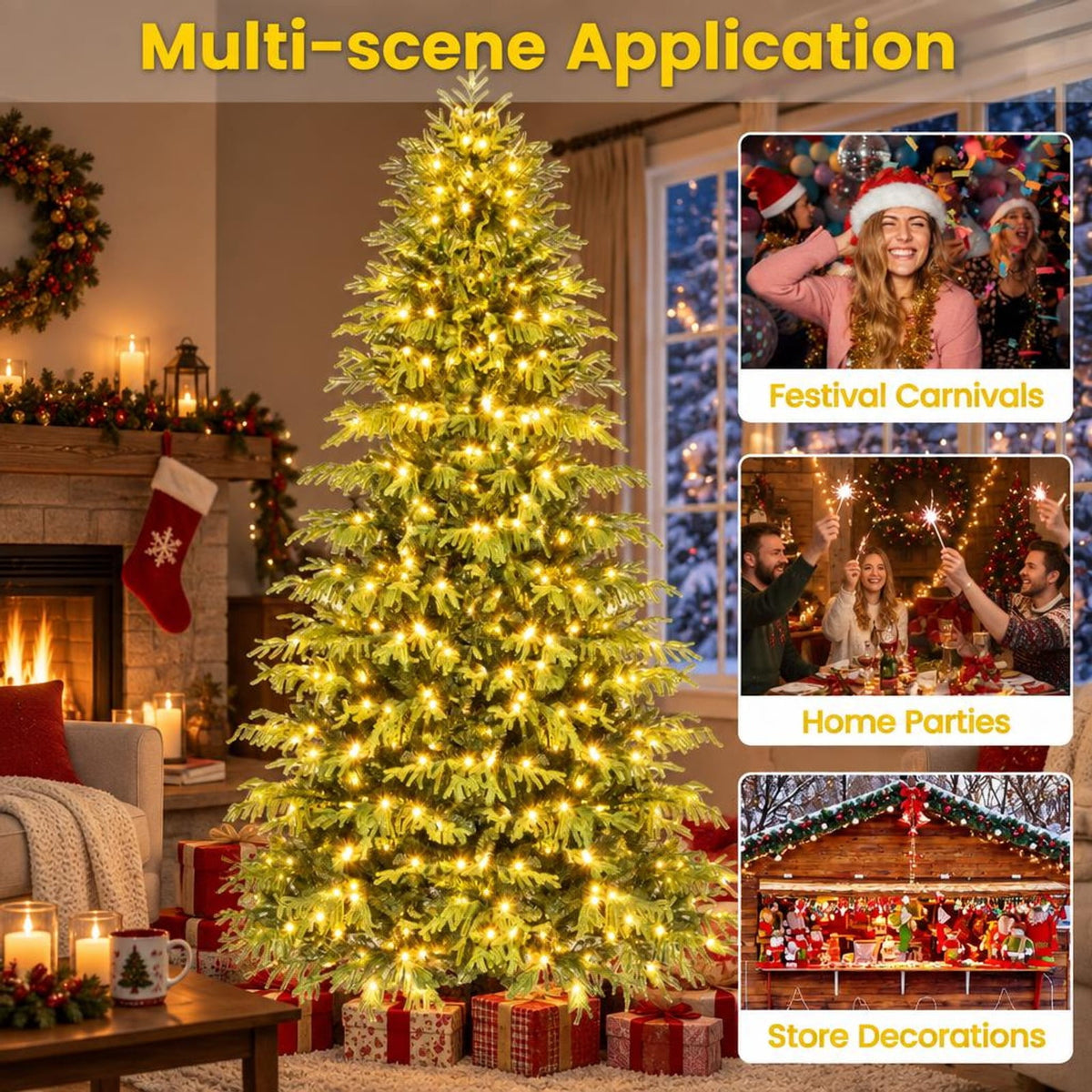 Airfind Artificial Christmas Tree with LED Lights and PVC Mixed Branch Tips-8 Feet, Green, Diameter of Stand 18 Inch /18 Inch /24 Inch