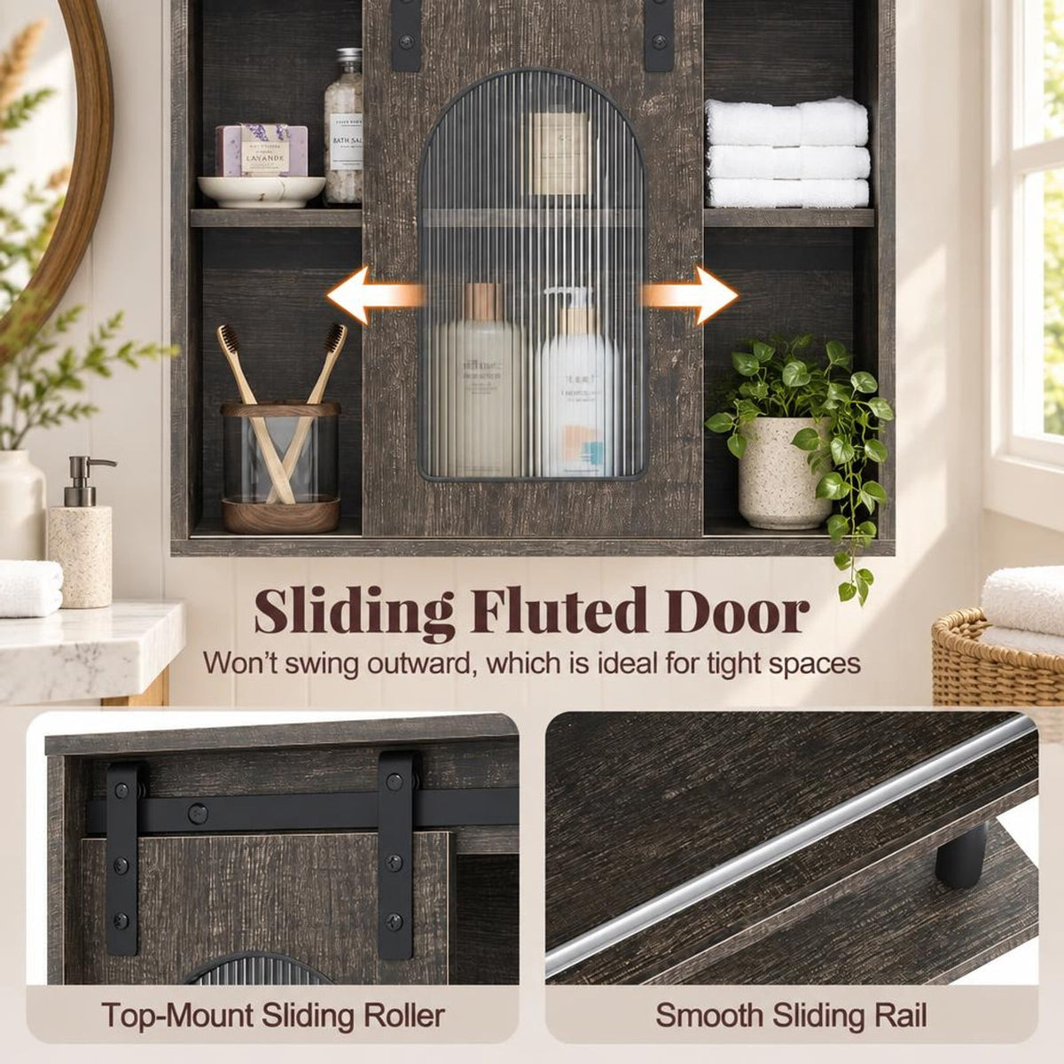 Airfind Bathroom Wall Cabinet with Sliding Barn Door and Metal Hanging Bar with 3 Hooks, 22 Lbs Capacity, Engineered Wood MDF Metal PC, Black