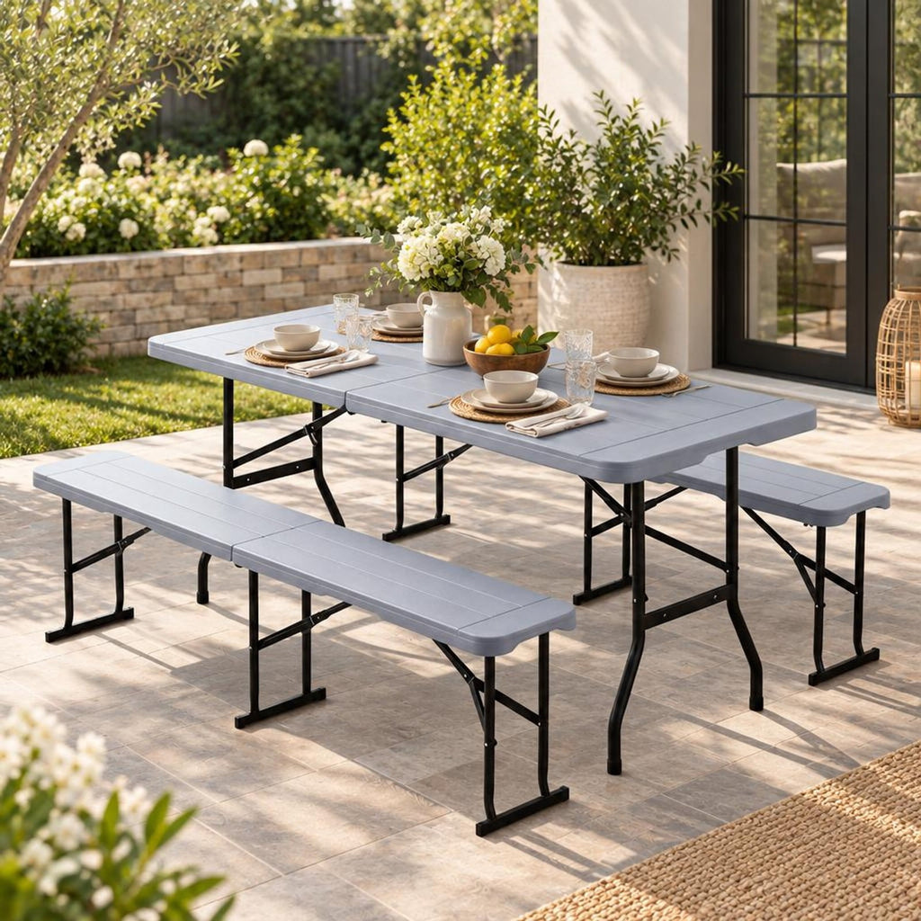 Airfind 6 Feet Plastic Folding Bench Picnic Camping Dining Seat with Carrying Handle, 660 lbs Capacity, Metal HDPE Frame, 72 x 11 x 17 Footprint