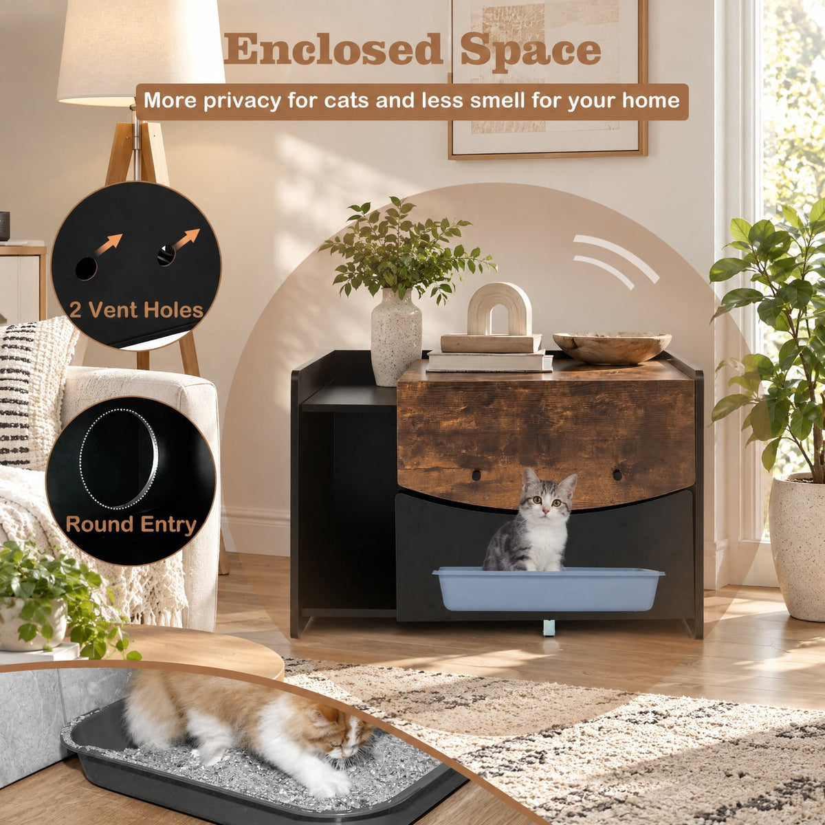 Airfind Cat Litter Box Enclosure with Pull-out Drawer, 44 lbs Capacity, Engineering Board MDF Frame, 31in x 20in x 21in (L x W x H) Interior Footprint