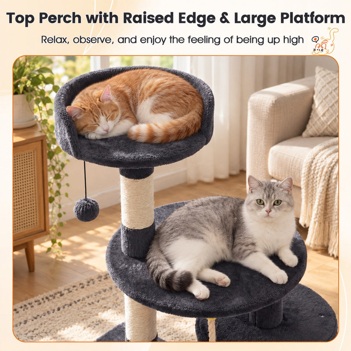 Airfind 36 Inch Tall Kitten Tower with Condo and Plush Perch, 22 lbs Capacity, Engineered Wood Sponge Plush Fabric Sisal Base Frame, Dark Gray