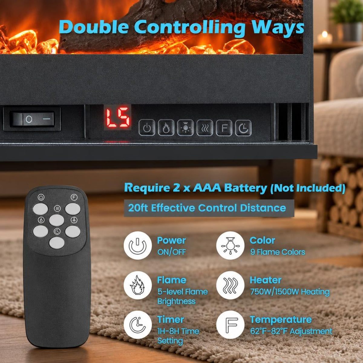 Airfind Electric Fireplace In-wall Recessed with Remote Control and Adjustable Color and Brightness-42 Inches for Everyday Use, Black