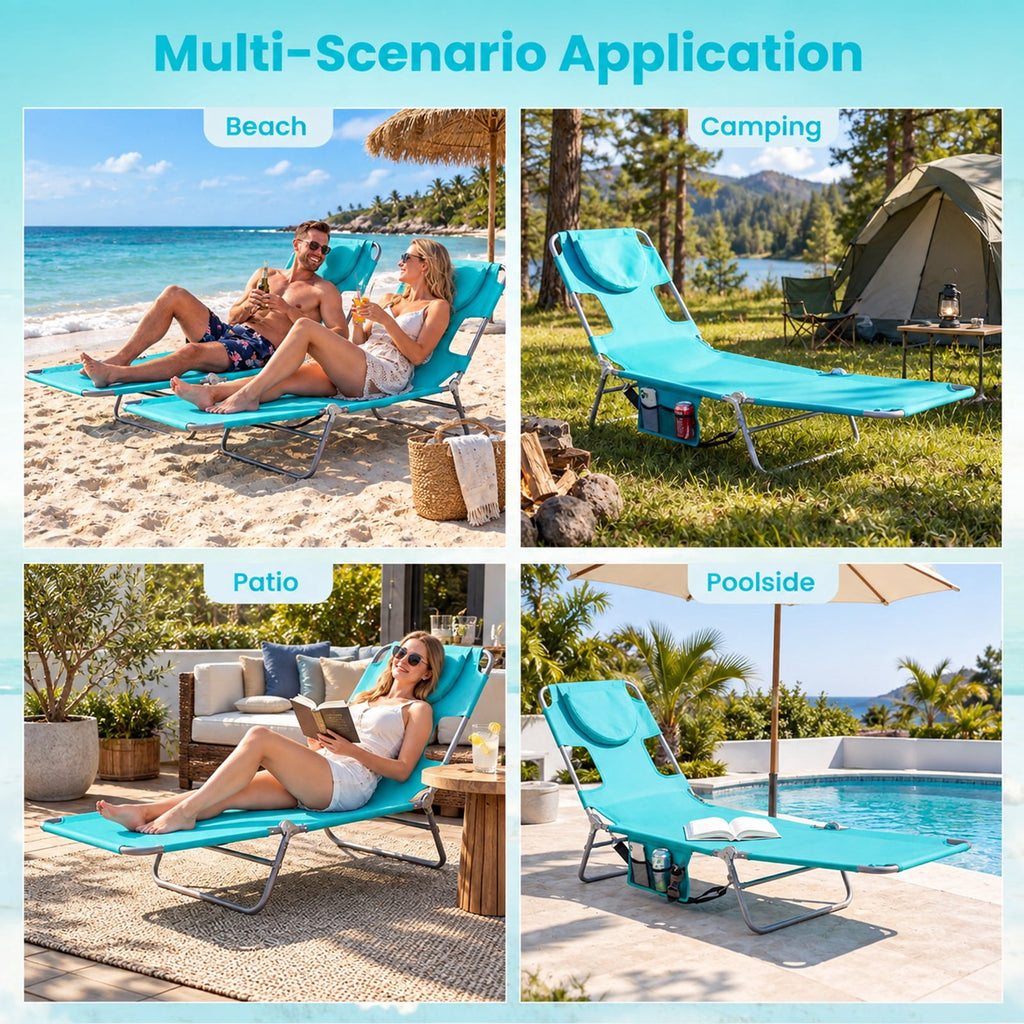 Airfind Folding Beach Lounge Chair with Adjustable Backrest for Lawn, 330 lbs Capacity, Metal Oxford Fabric Polyester Sponge Frame, Light Green
