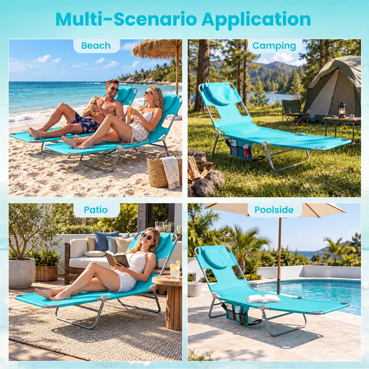 Airfind Folding Beach Lounge Chair with Adjustable Backrest for Lawn, 330 lbs Capacity, Metal Oxford Fabric Polyester Sponge Frame, Light Green