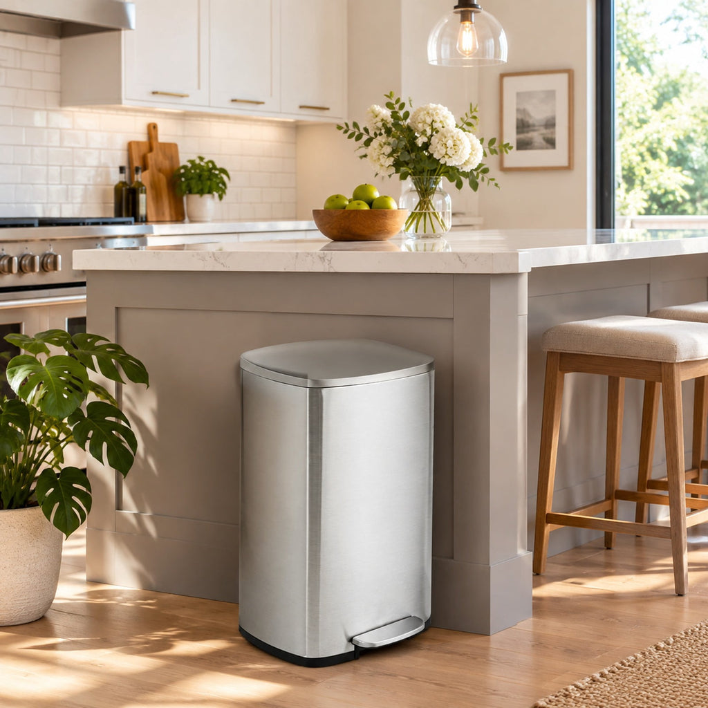 Airfind 13.2 Gallon Stainless Steel Trash Garbage Can with Bucket, PP steel stainless Frame, 17in x 12in x 26in (L x W x H) The Footprint, Silver Main