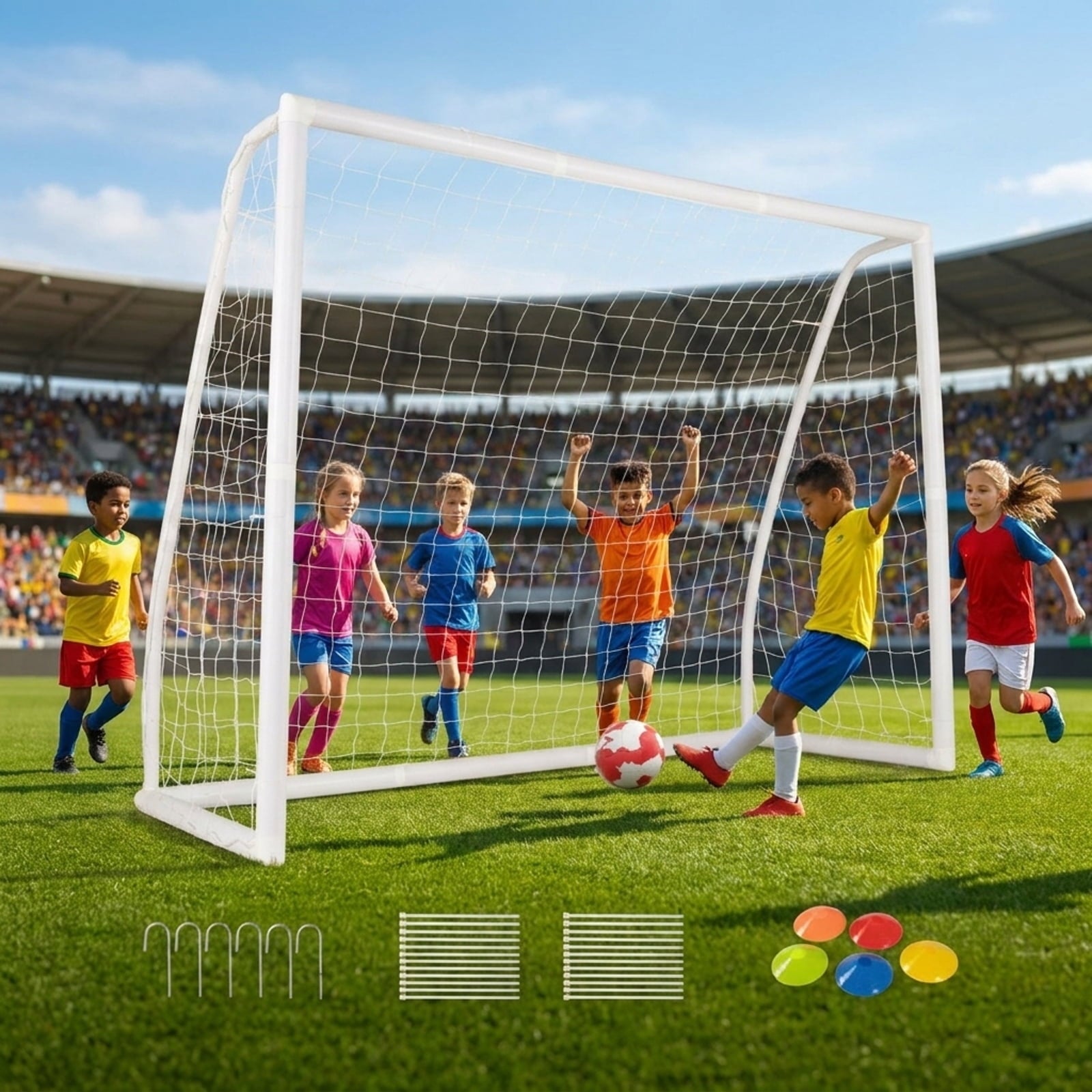 Airfind Backyard Soccer Goal with Ground Anchors Practice Cones, White