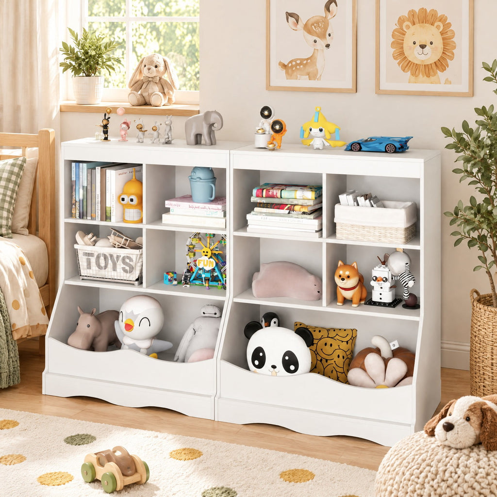 Airfind 3-Tier Childrens Multi-Functional Bookcase Toy Storage Bin Floor Cabinet, 66 lbs Capacity, MDF Engineered Wood Frame, White