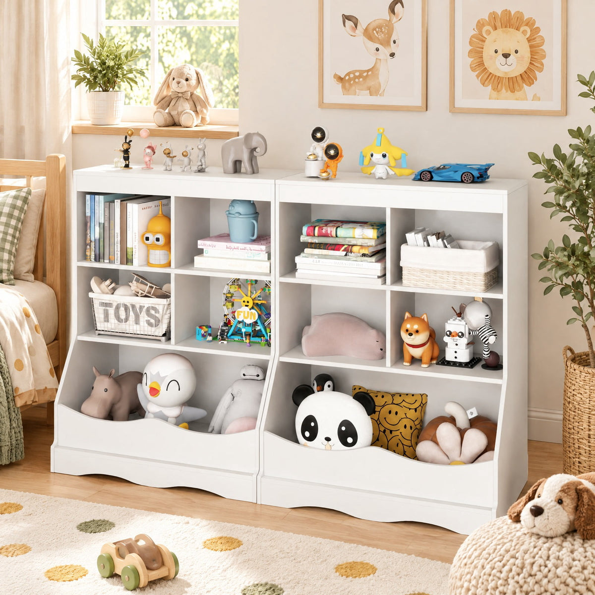Airfind 3-Tier Childrens Multi-Functional Bookcase Toy Storage Bin Floor Cabinet, 66 lbs Capacity, MDF Engineered Wood Frame, White