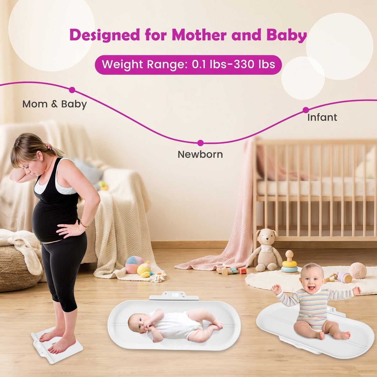 Airfind Nursery Scale, with Detachable Tray for Body Weight and Height Measurement, ABS, 29 Inch x 12.5 Inch x 2.5 Inch Weight Scale, White