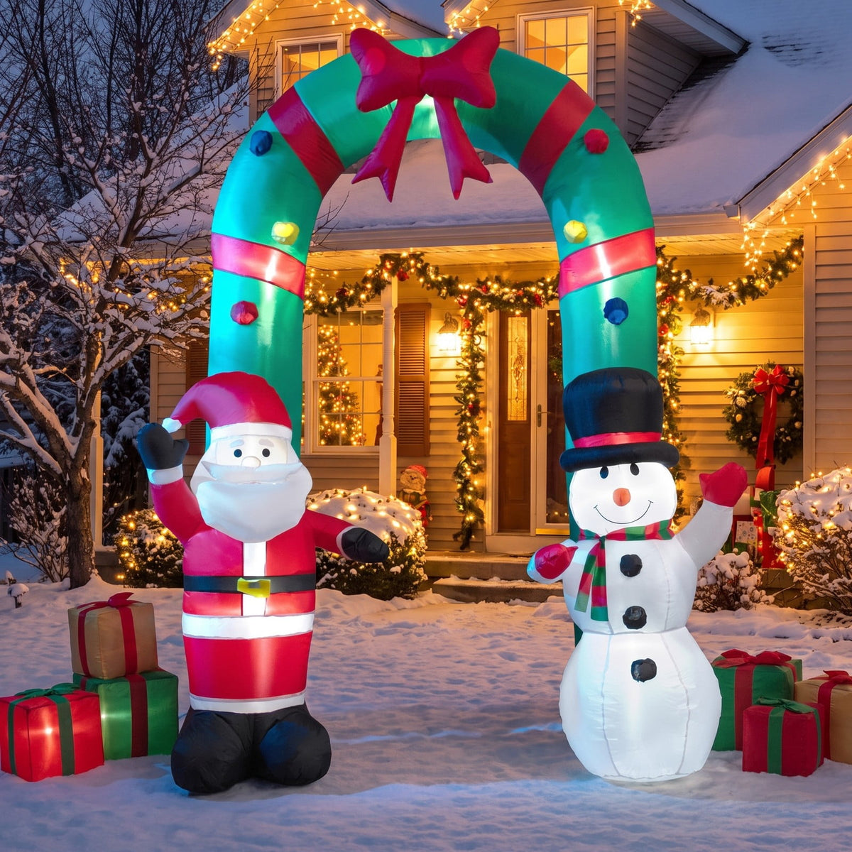 Airfind 8 Feet Christmas Inflatable Archway with Santa Claus and Snowman, Polyester fabric Frame, 6.7ft x 2.7ft x 8ft Footprint