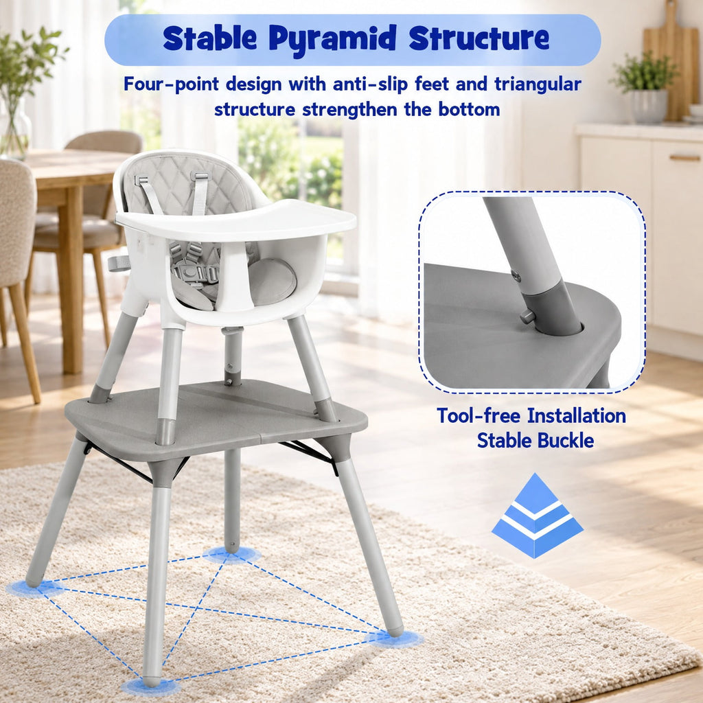 Airfind 4-in-1 Baby Convertible Toddler Table Chair Set with PU Cushion, 33 lbs Capacity, PU PP metal Frame, for 6-36 months, Gray