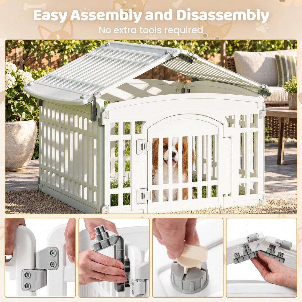 Airfind 6-Panel Plastic Dog Playpen 24 Inch Indoor Outdoor Pet Fence with Locking Door, HDPE Rectangular-shaped Playpen Frame, White