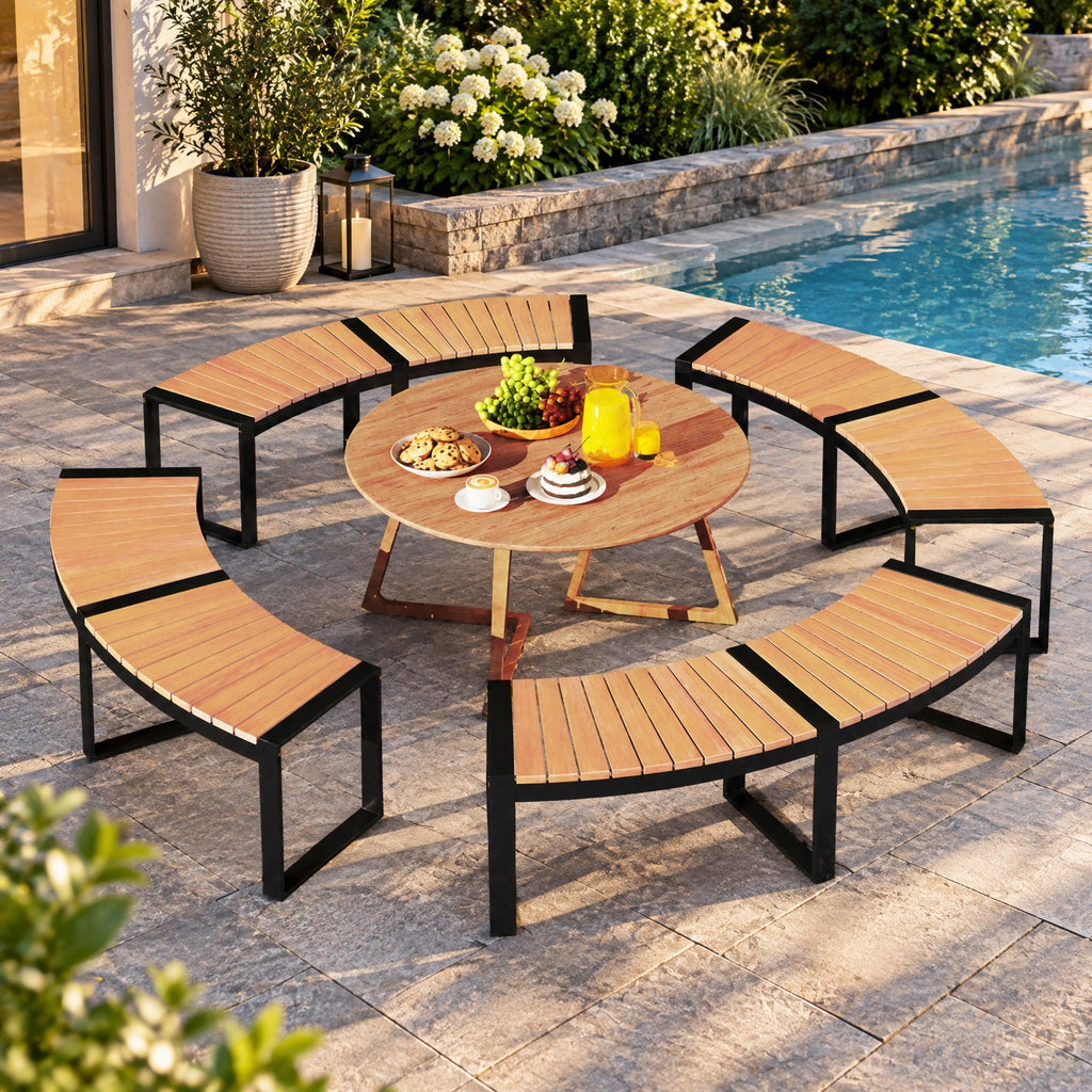 Airfind Patio Curved Bench with Slatted Seat and Metal Legs-1 Piece, 57.5 x 23 x 18Seat Depth 16Weight Footprint