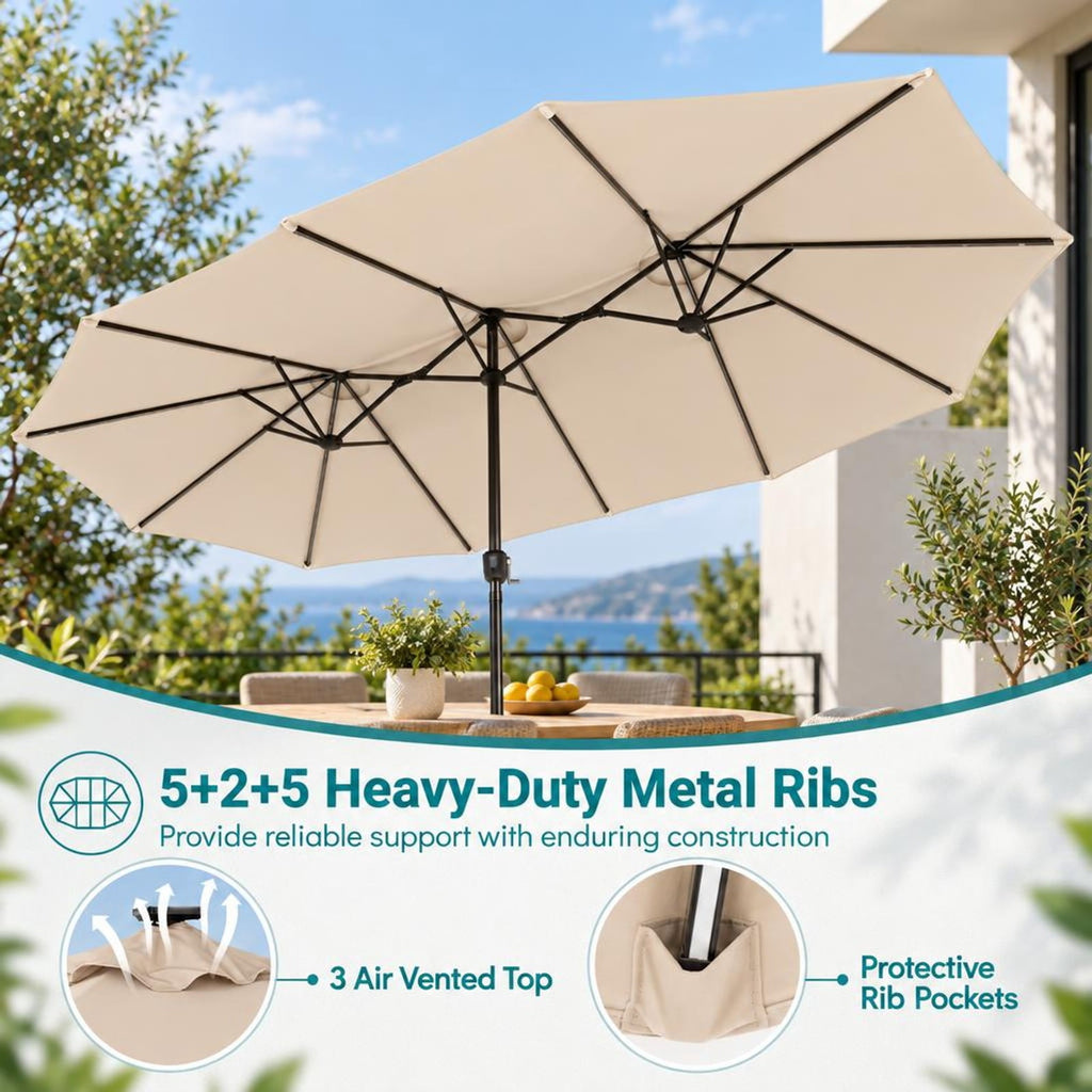 Airfind 15.5FT Extra-Large Patio Umbrella with Base 12 Reinforced Ribs, 180G Polyester Fabric Metal External Frame, Beige