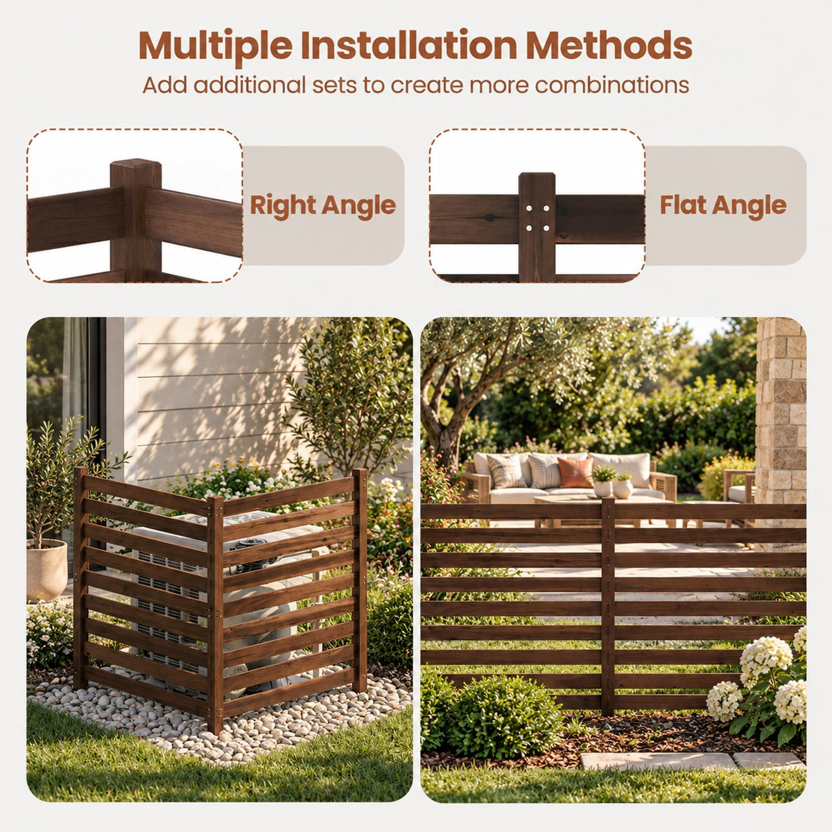 Airfind 2-Panel Wooden Outdoor Privacy Fence with Ground Stakes, Fir Wood Frame, Brown, Product Dimensions of Each Screen 38.5 Inch