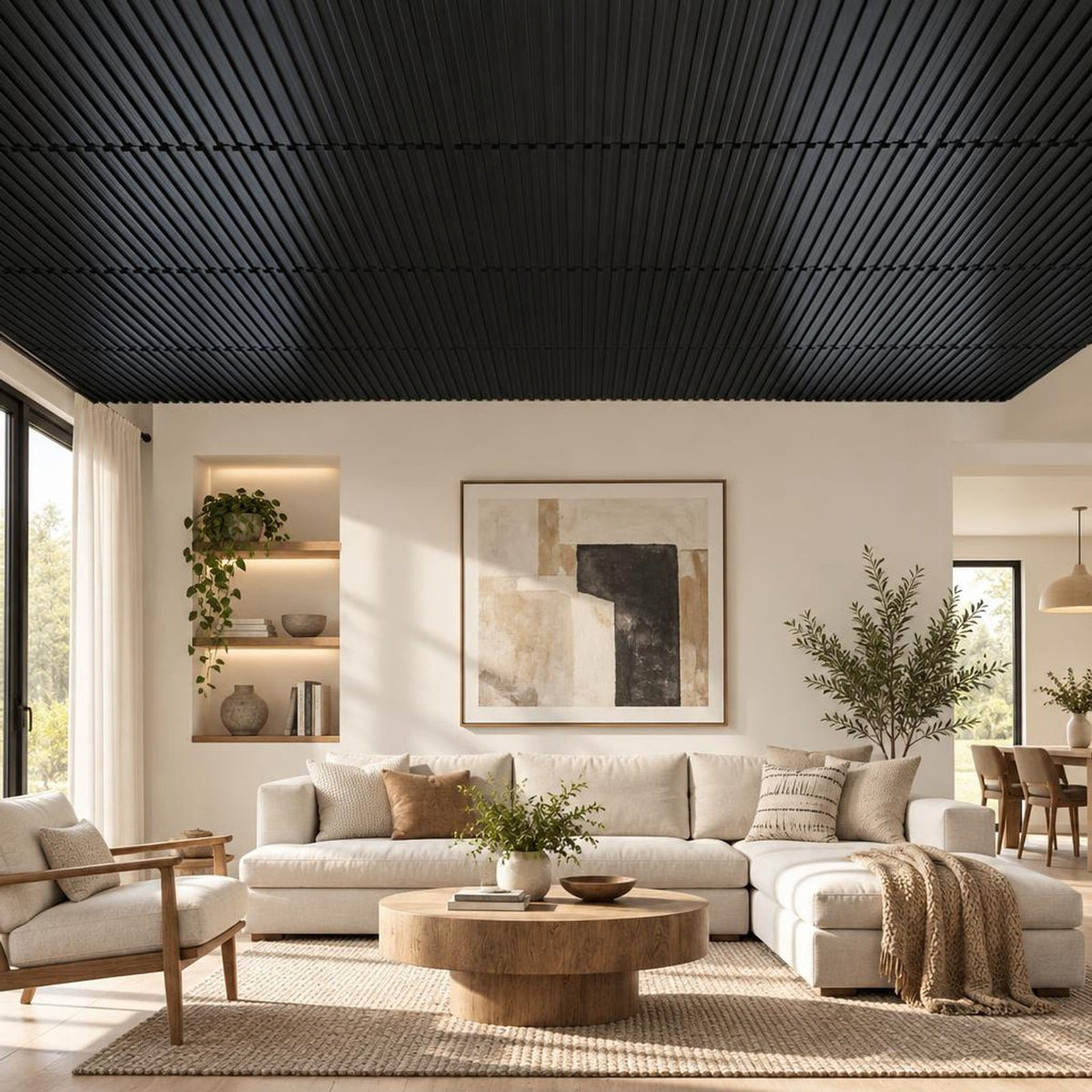 Airfind 12-Pack PVC Slat Wall Panels for Interior Wall Decoration for Living Room and TV Background, PVC Frame, 48 Inch x 24 Inch x 0.37 Inch, Black