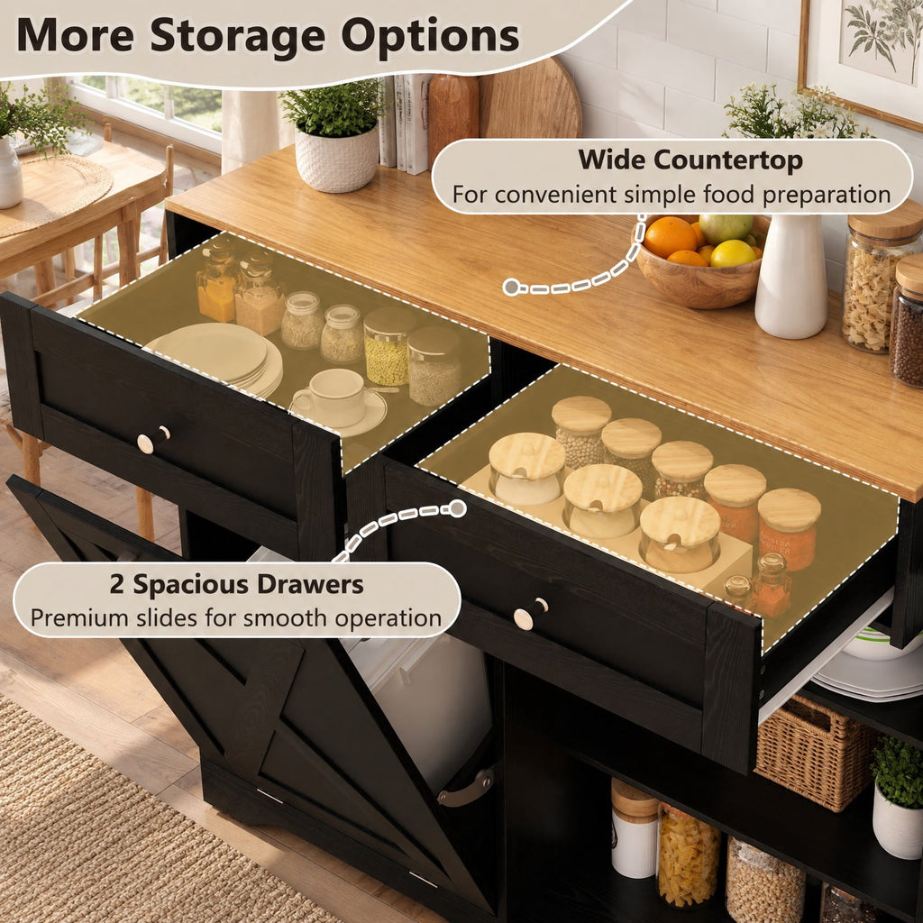 Airfind Tilt Out Trash Can Cabinet with Outlets and Adjustable Shelf, 100 Lbs Capacity, MDF Engineered Wood for Convenient Everyday Use, Black