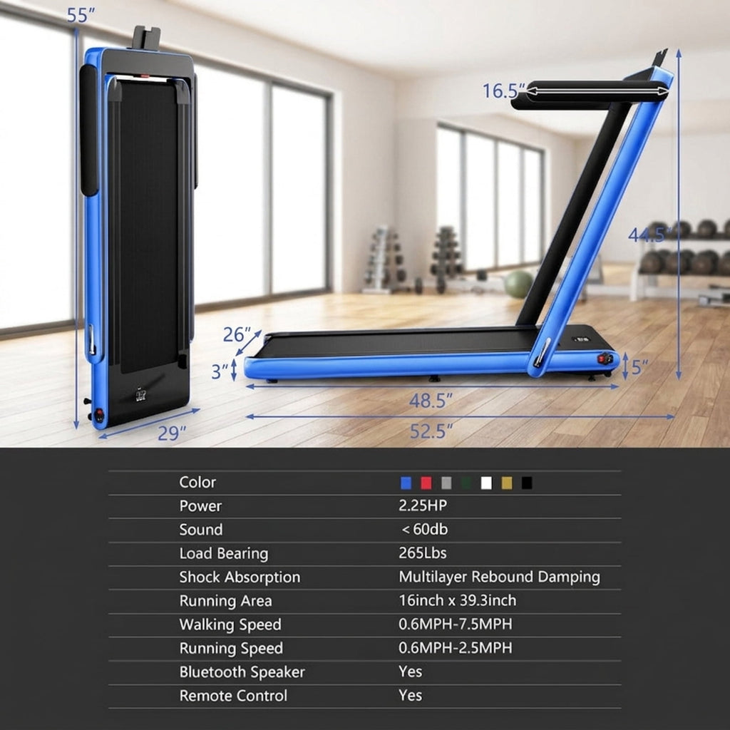 Airfind 2.25HP 2-in-1 Walk-to-Run Folding Treadmill with APP Sync Audio Console, Navy