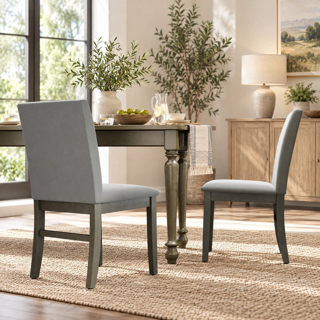 Airfind Upholstered Dining Chairs Set of 2 with Rubber Wood Legs and High Back, Gray, Curved rear legs ensure enhanced stability