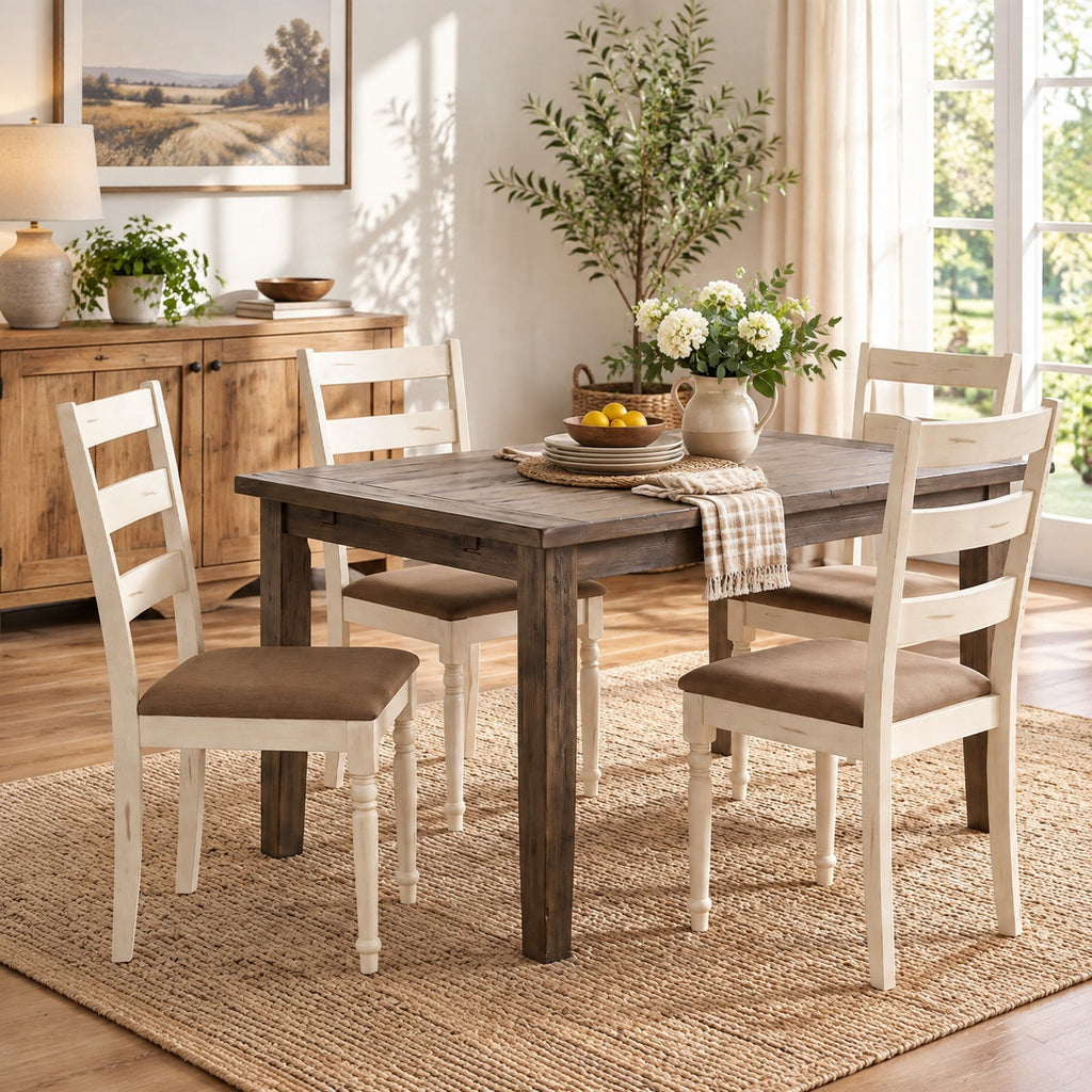 Airfind Rubber Wood Dining Chairs Set of 4 with Padded Linen Seat and Slatted Backrest, 330 lbs Capacity, Rubber Wood Sponge Fabric Frame, White