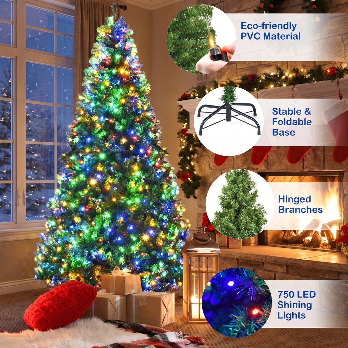 Airfind Artificial Premium Hinged Christmas Tree-8 Feet, PVC Frame, 0.9in x 1.6in x 2in Footprint, Green Adapter: UL-certified