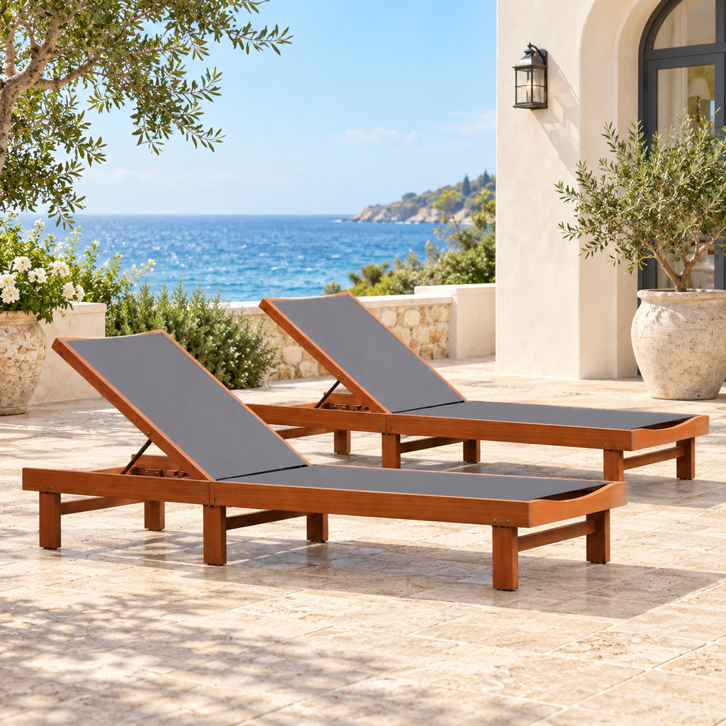 Airfind 5-Postion Backrest Adjustable Outdoor Wood Chaise Lounge Chair-2, 400 lbs Capacity, Fabric eucalyptus wood steel Frame, Wood