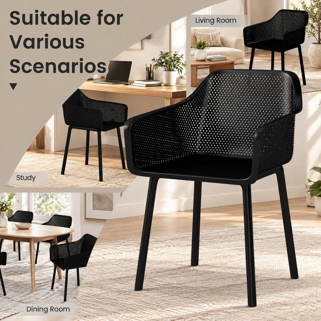 Airfind Modern Plastic Dining Chairs Set of 4 Kitchen Armchairs with Breathable Mesh Backrest, 330 lbs Capacity, PP Frame, Black