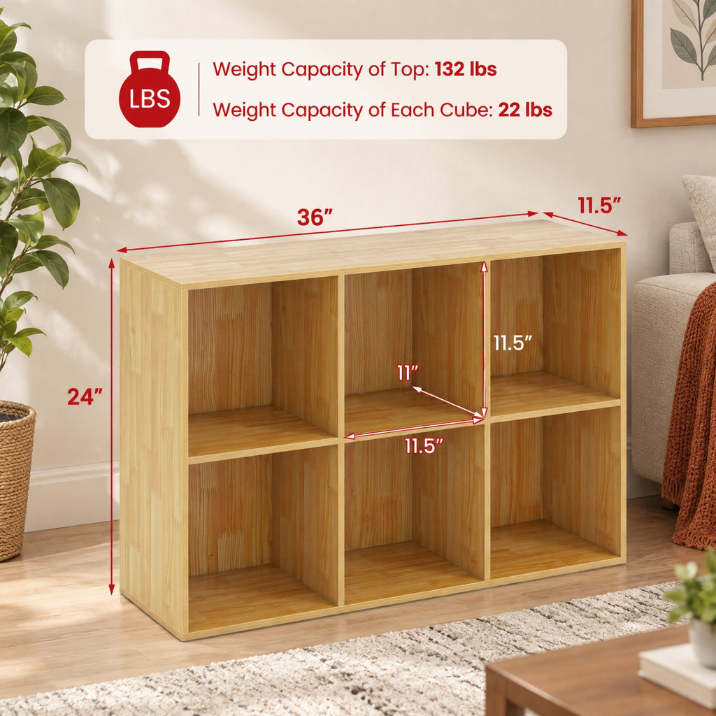 Airfind Modern 6-Cube Bookcase with Anti-tipping Kits for Bedroom Living Room, 132 lbs Capacity, Engineered Wood Frame, 36 x 11.5 x 24 Footprint