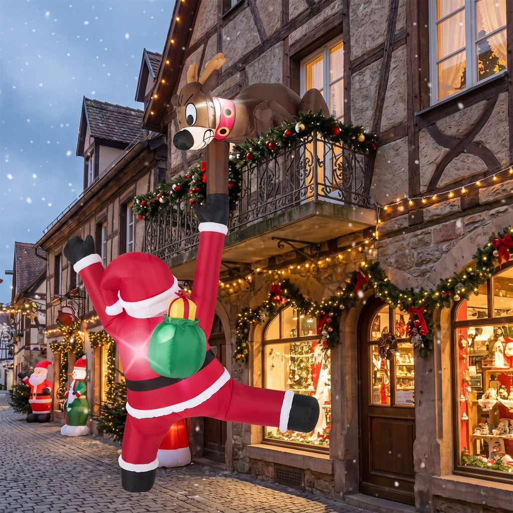 Airfind 8.5 Feet Christmas Inflatable Reindeer and Climbing Santa Claus with Built, Polyester Fabric Frame, 4.6 ft x 3.3 ft x 8.5 ft Footprint