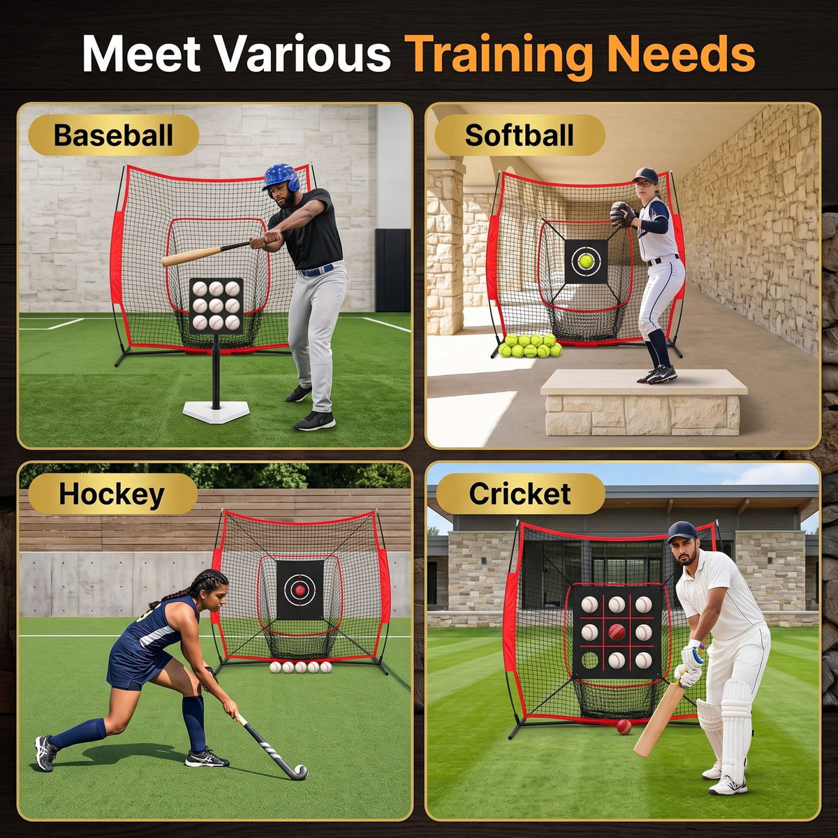 Airfind 7 x 7.4 FT Baseball Practice Net with 2 Strike Zones and Ball Collection System, Portable Pitching Batting Hitting Rebounder for Backyard, Black and Red