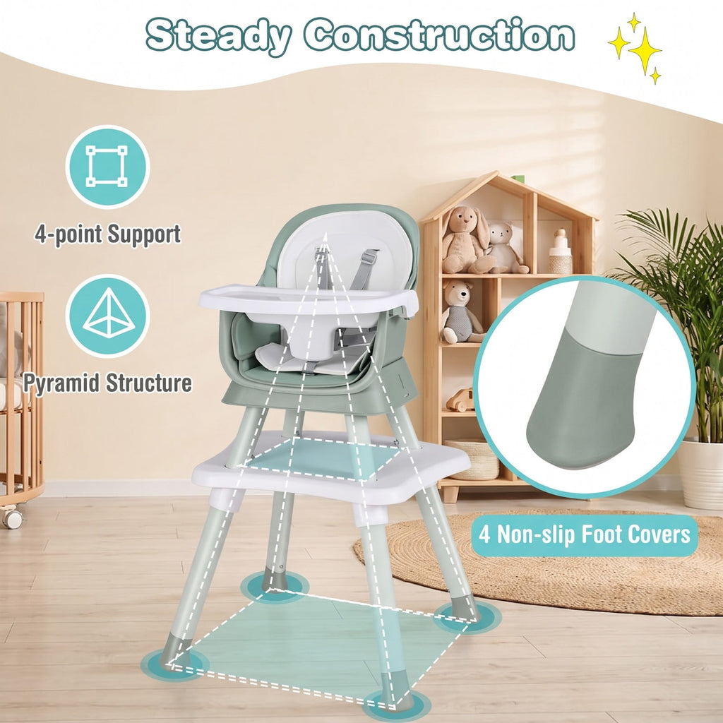 Airfind 6-in-1 Convertible Baby High Chair with Adjustable Removable Tray, 55 lbs, Model AD10030LV