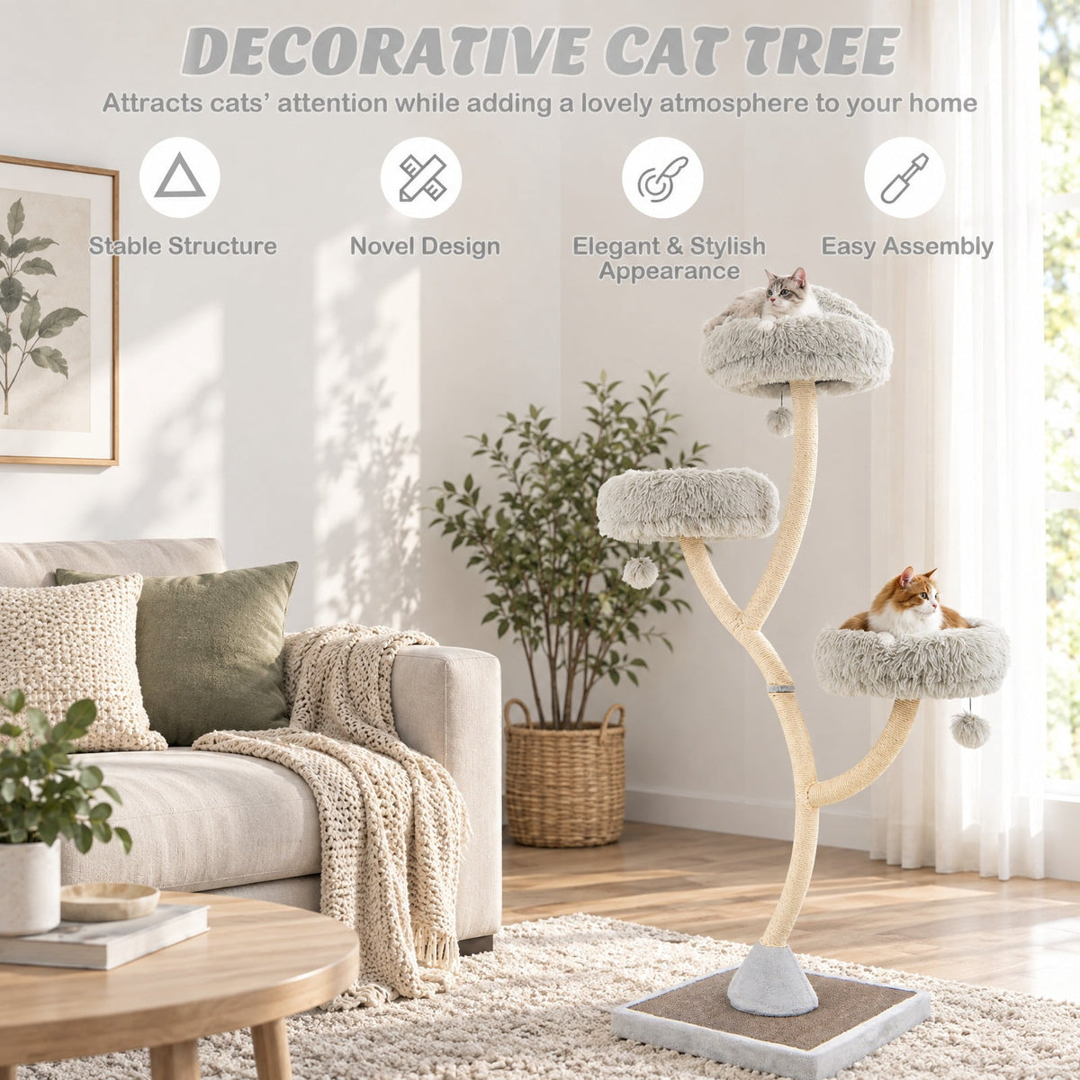 Airfind 70 Inch Tall Cat Tree 4-Layer Cat Tower with 3 Perches and Dangling Balls, 22 lbs Capacity, Engineering Board Metal Plush Sisal Rope Frame