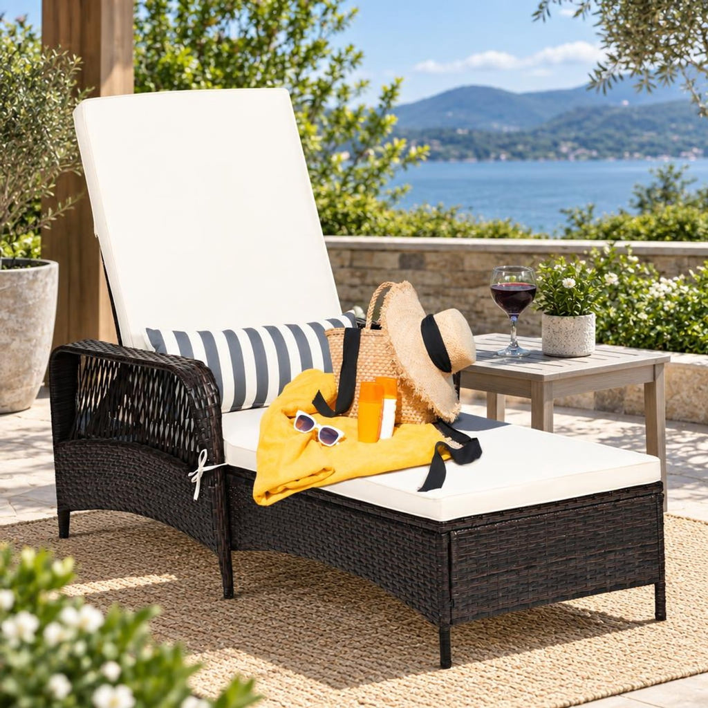 Airfind PE Rattan Chaise Lounge Chair Arm Chair Recliner Adjustable with Pillow, 400 lbs Capacity, Steel PE wicker rattan fabric foam Frame