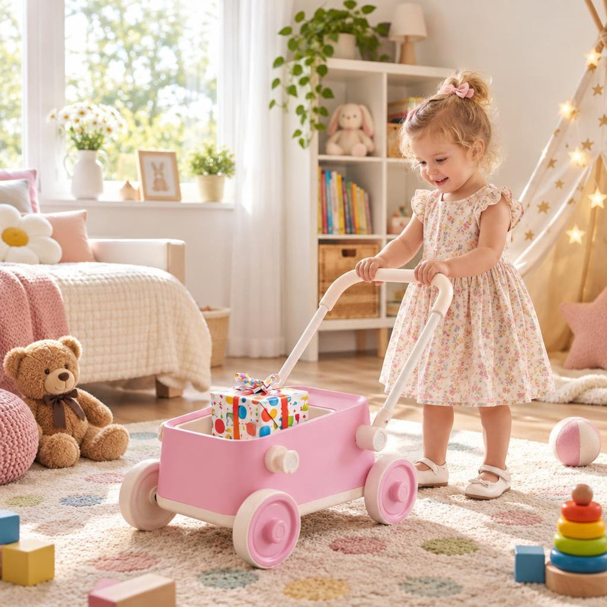 Airfind Child Push Walker with Wheels and Foldable Handlebar and Storage Basket, Pp, Model TQ10527PI with PP Metal Construction, Unspecified