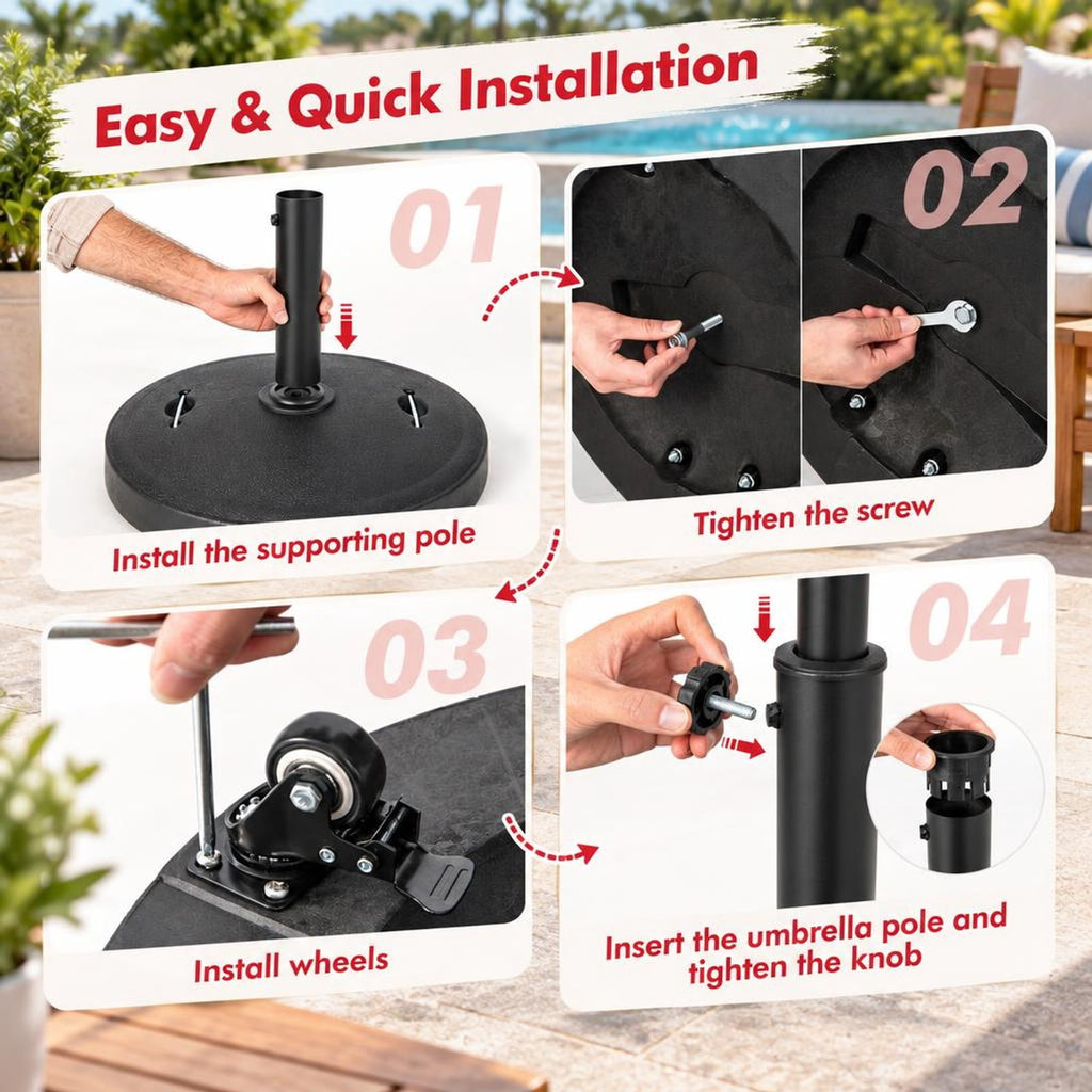 Airfind 51LBS 20.5Inch Outdoor Umbrella Base with Wheels and Handles, 20.5 x 16.5 (Dia. x H)Suitable Umbrella Pole Footprint