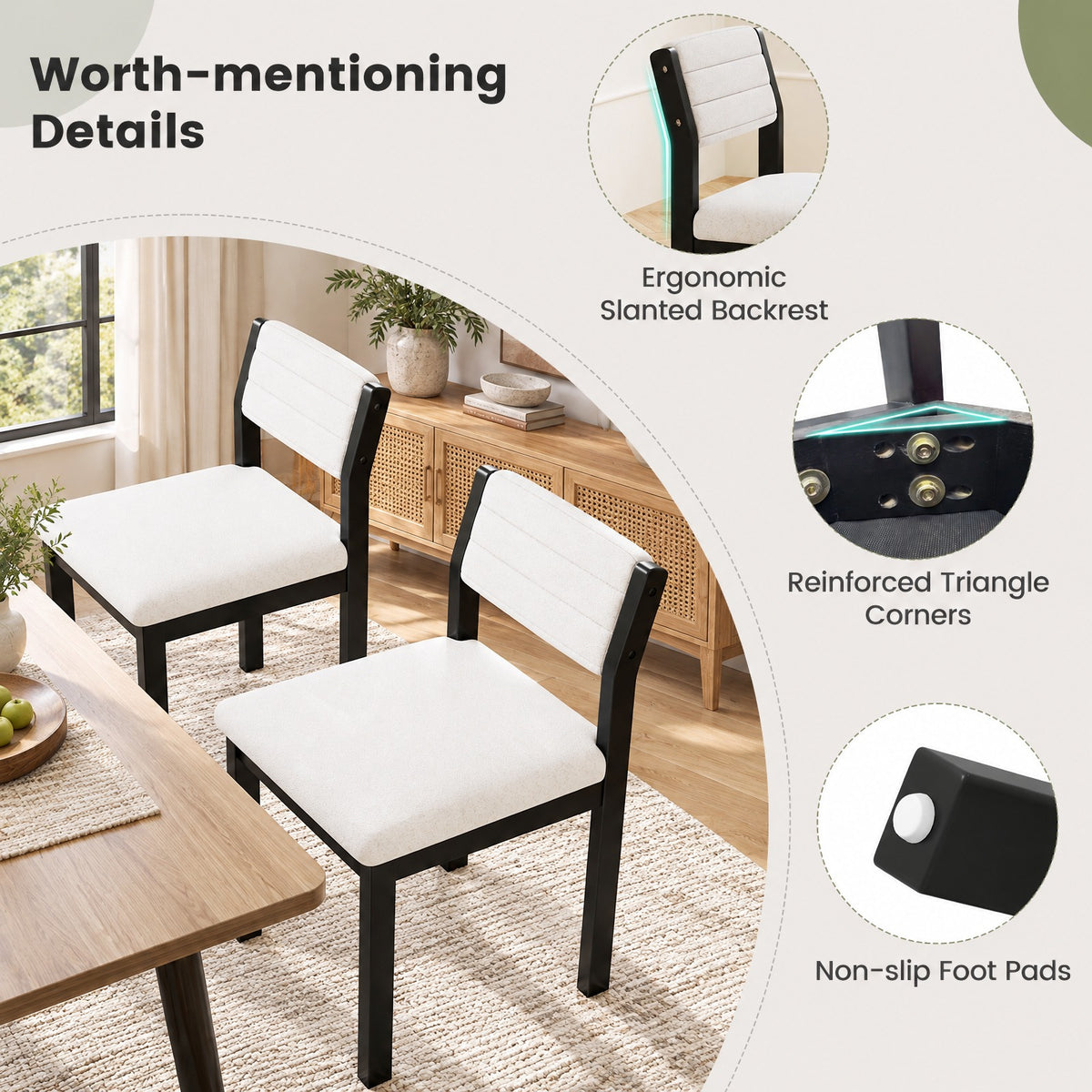Airfind Set of 2 Dining Chairs Sherpa Upholstered Armless Chair with Wood Frame, Faux Sherpa Rubber Wood Plywood Frame, White