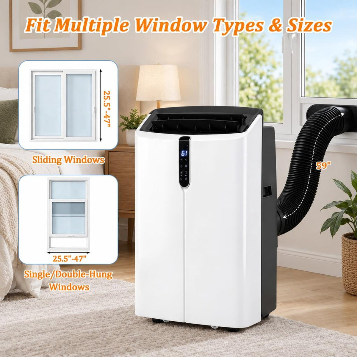 Airfind 14000 BTU Smart Portable AC with APP Voice Control 47 Db for Rooms 750 Sq. Ft, Abs, 17.5 Inch X 14 Inch X 29 Inch Cooling, Black