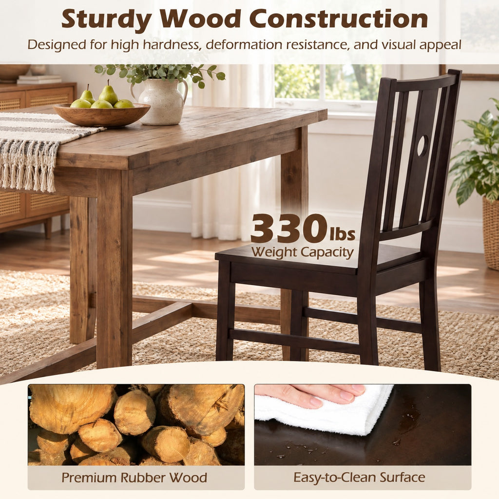 Airfind Set of 2 Solid Rubber Wood Kitchen Chairs featuring Slatted Curved Backrest, Chair 330 lbs Total Capacity, Rubber Wood MDF Frame, Coffee