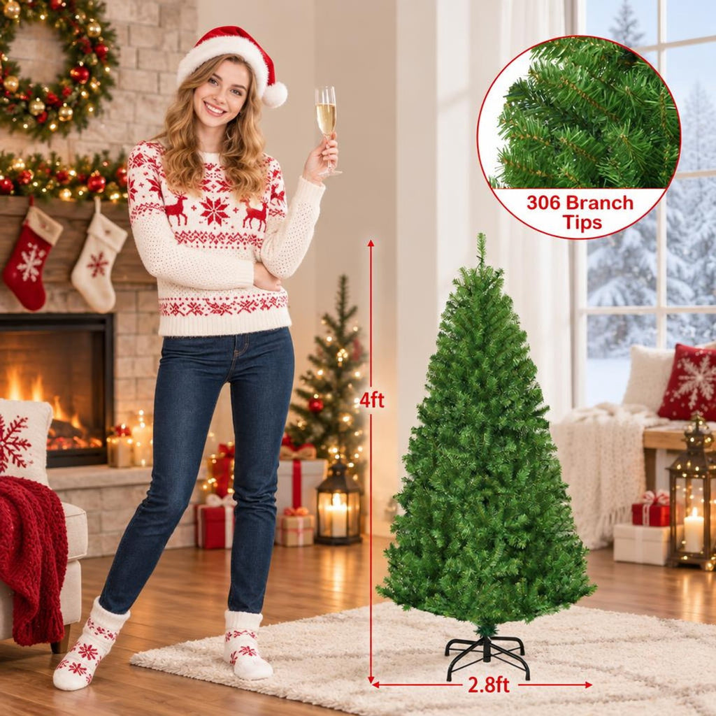 Airfind Artificial Premium Hinged Christmas Tree-4 ft, PVC Frame, 0.9in x 1.6in x 2in Footprint, Green Adapter: UL-certified