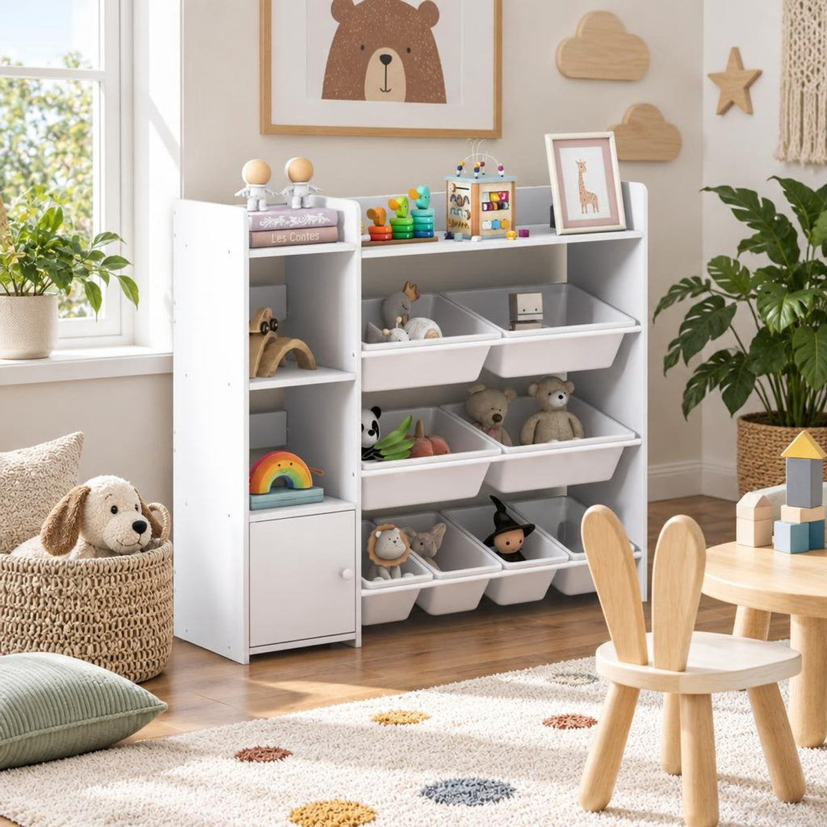 Airfind 4-Tier Kids Toy Storage Organizer Bookshelf and Toy Storage Rack with Door, 22 lbs Capacity, PP Metal MDF Frame, White