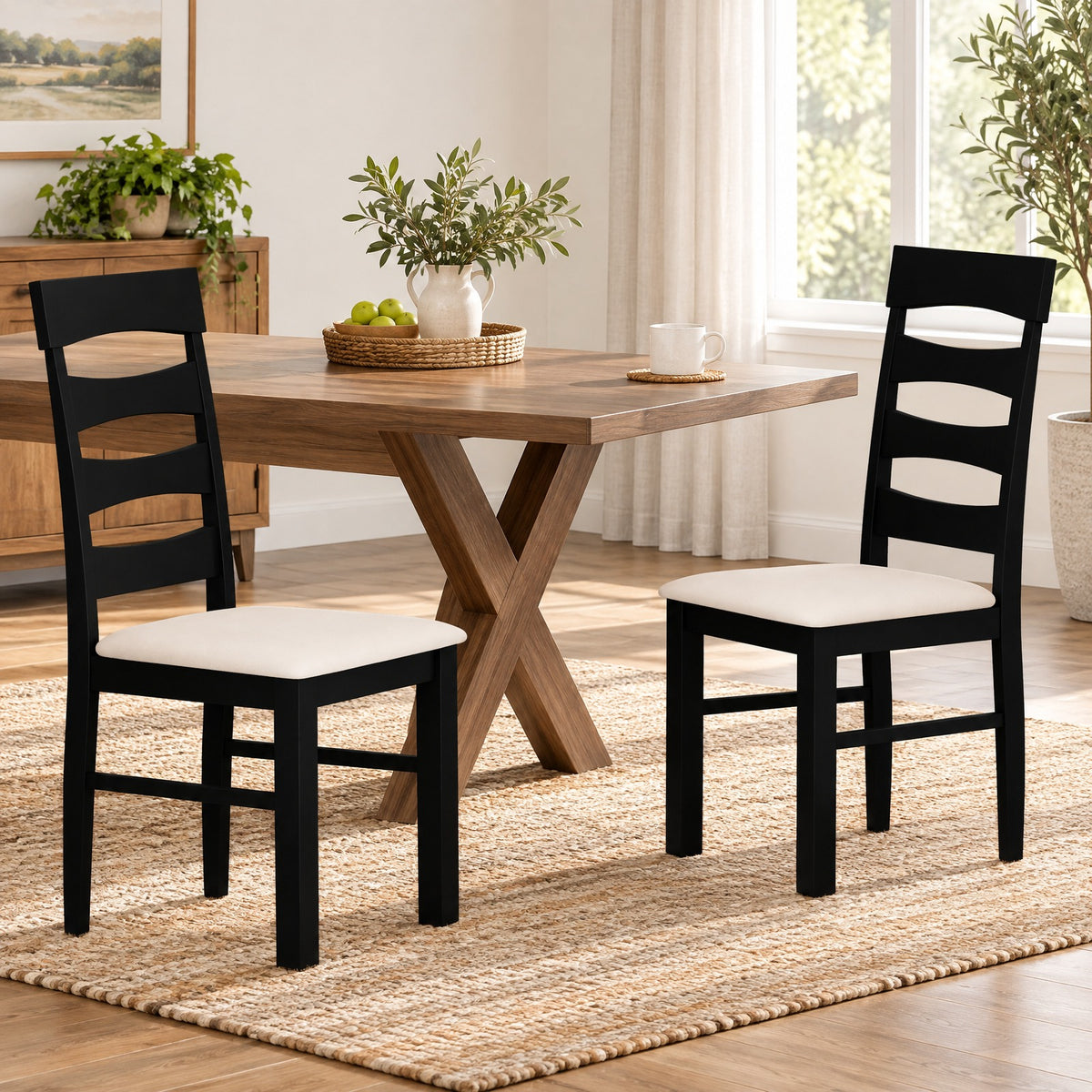 Airfind High Back Dining Room Chairs Set of 2 with Padded Seat, Capacity 330 lbs Capacity, Rubber Wood Faux Linen Fabric Sponge MDF Frame, Black