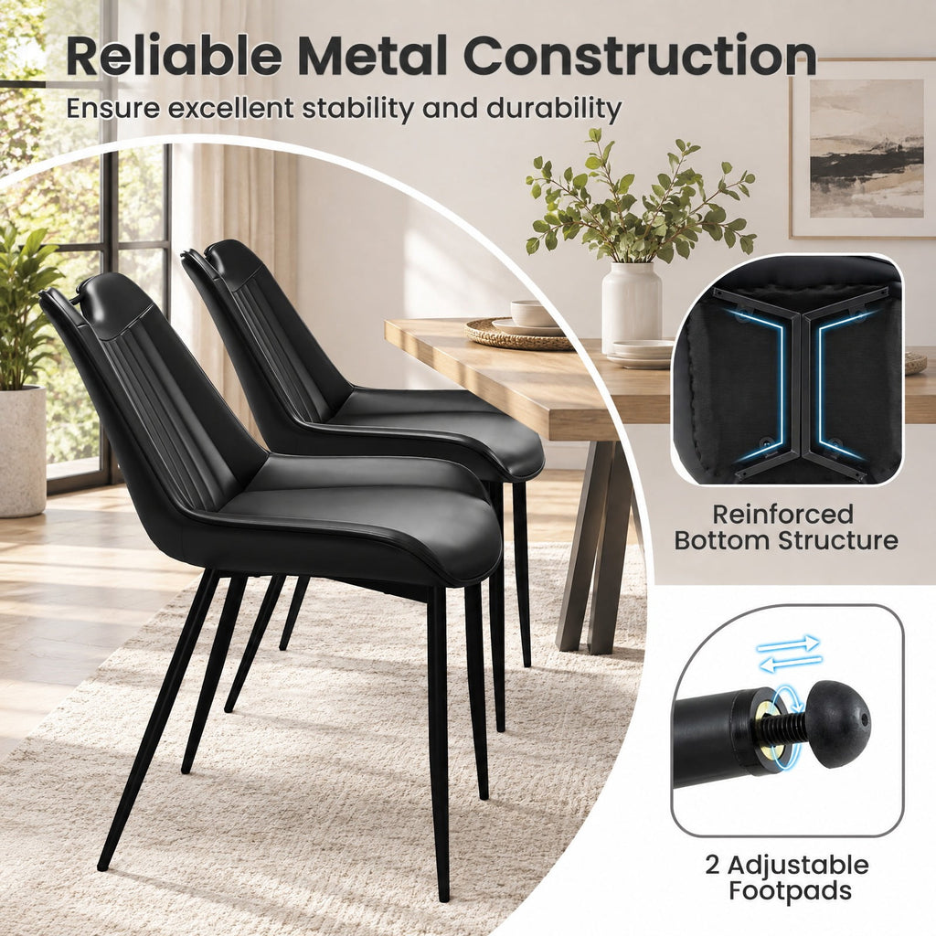 Airfind Dining Chair Set of 4 Faux Leather Upholstered Kitchen Chairs with Metal Legs, 330 Lbs Capacity, PU Leather Sponge Metal, Black