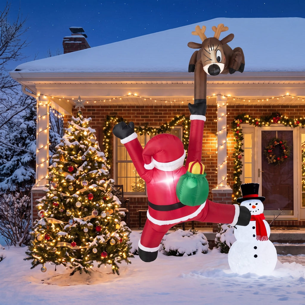 Airfind 8.5 Feet Christmas Inflatable Reindeer and Climbing Santa Claus with Built, Polyester Fabric Frame, 4.6 ft x 3.3 ft x 8.5 ft Footprint