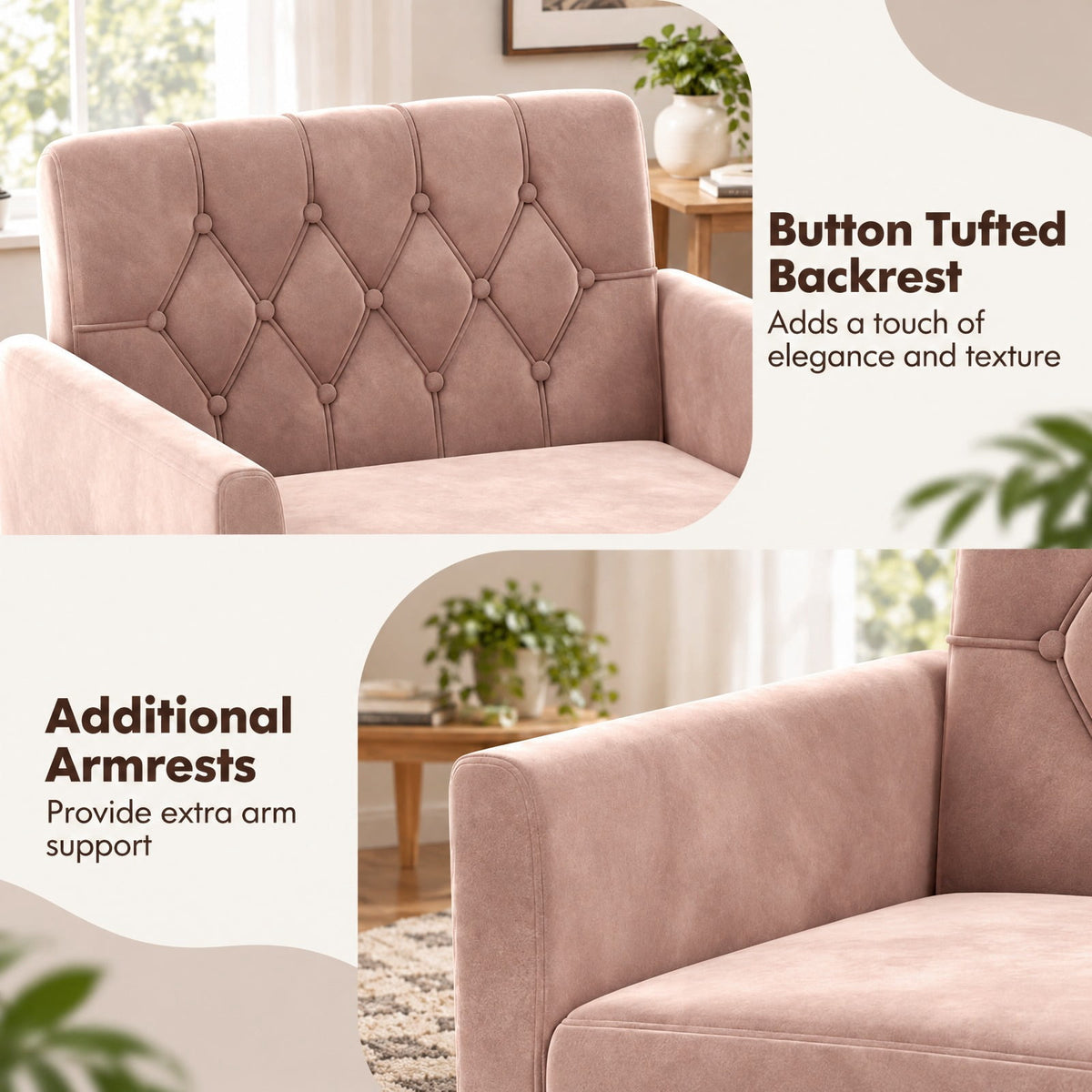 Airfind Modern Velvet Accent Chair with Button Tufted Back Golden Metal Legs and Adjustable Foot Pads, 350 lbs Capacity, Velvet Sponge Metal Frame