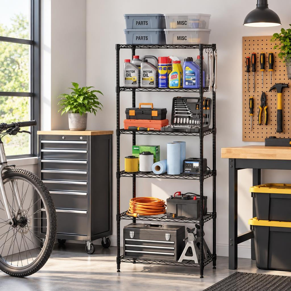 Airfind 6-Tier Metal Storage Shelving Unit with V-Shaped Wire Rack and 900 LBS Capacity, 900 lbs Capacity, Metal Frame, Black