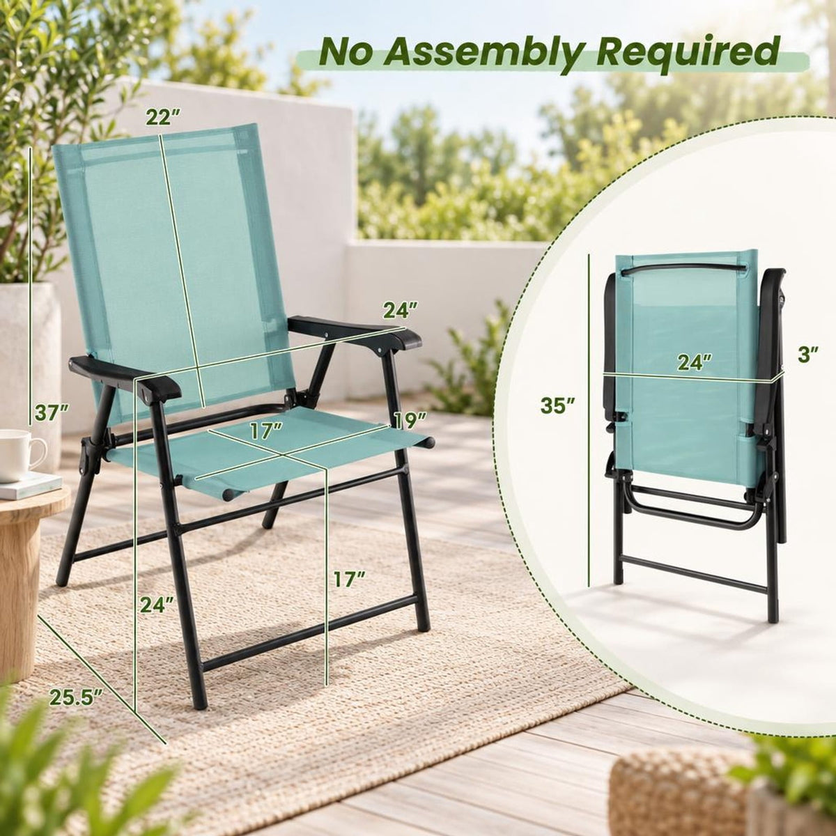 Airfind 2 Set of Patio Dining Chair with Armrests and Metal Frame, Chair 330 lbs Capacity, Metal Fabric Unfolding Frame, 25.5 x 24 x 37 Footprint