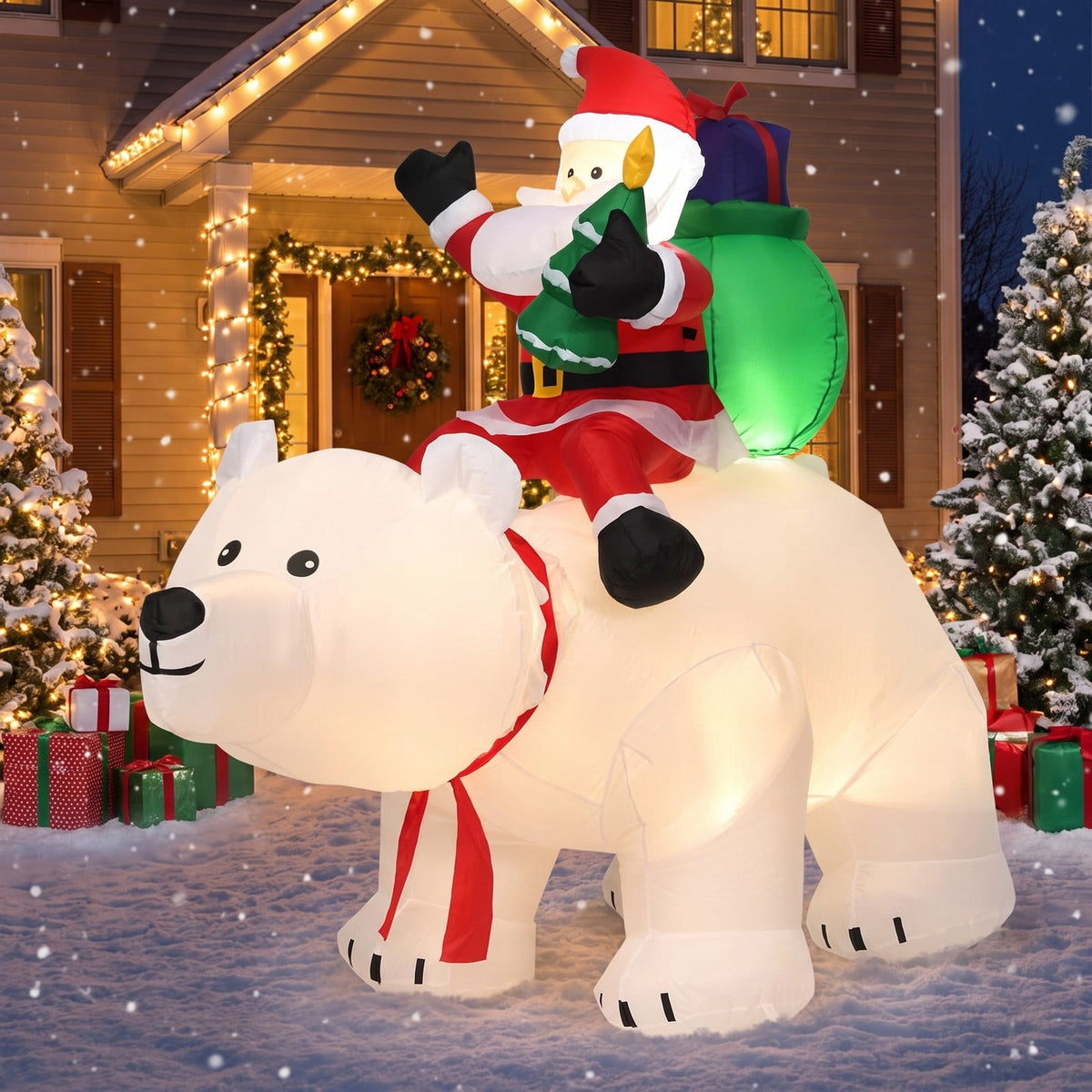 Airfind 6.5 Feet Christmas Inflatable Santa Riding Polar Bear with Shaking Head LED Lights, Polyester fabric Frame, Show in the picture