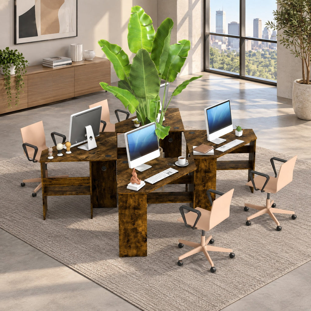 Airfind Corner Computer Desk Triangle Writing Workstation with Storage Shelf, 200 lbs Capacity, E0 engineered wood Frame, Brown